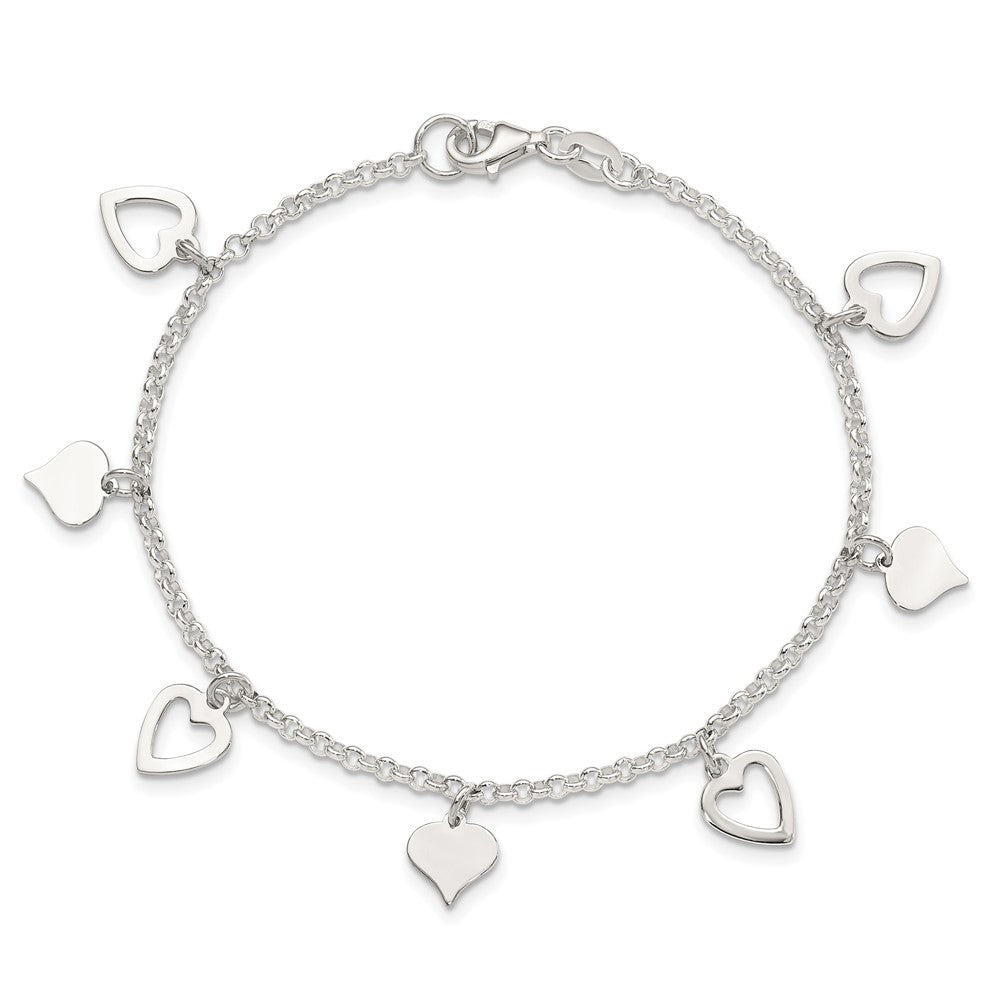 7.5 Inch Sterling Silver Polished Heart Bracelet