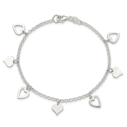 7.5 Inch Sterling Silver Polished Heart Bracelet