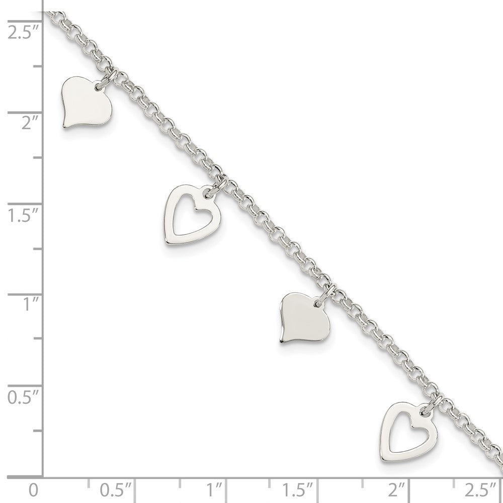 7.5 Inch Sterling Silver Polished Heart Bracelet