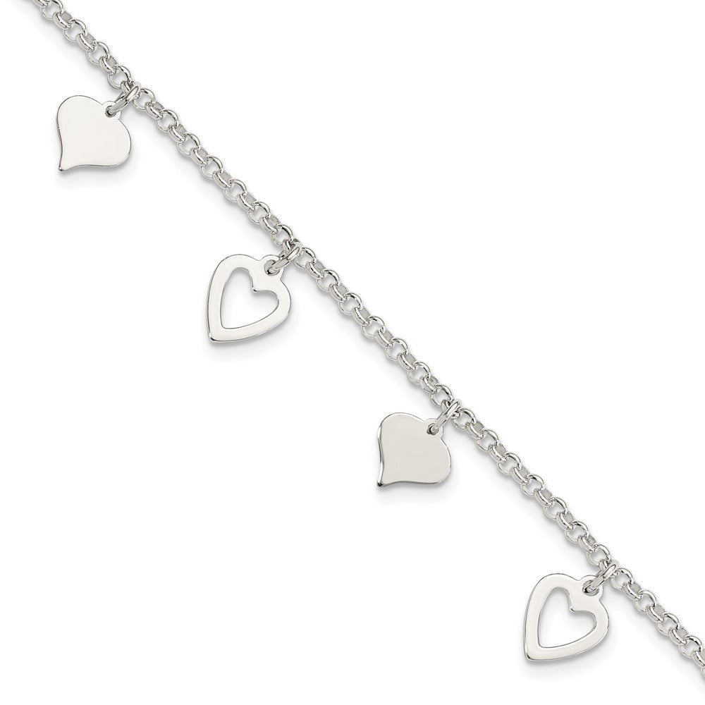 7.5 Inch Sterling Silver Polished Heart Bracelet