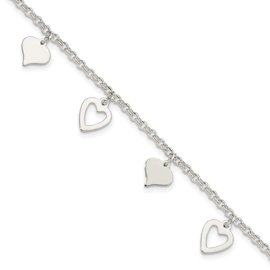 7.5 Inch Sterling Silver Polished Heart Bracelet