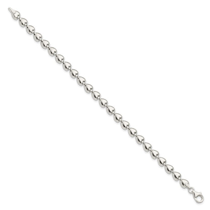 7.5 Inch Sterling Silver Polished Heart Bracelet