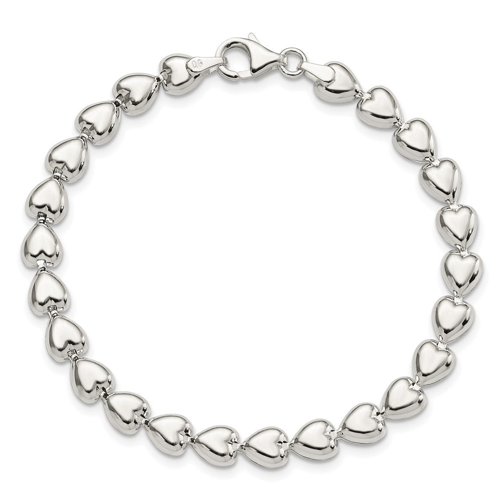7.5 Inch Sterling Silver Polished Heart Bracelet