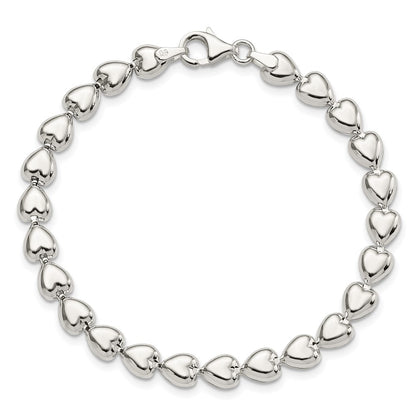 7.5 Inch Sterling Silver Polished Heart Bracelet