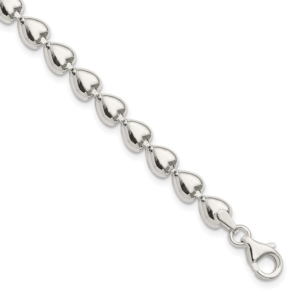 7.5 Inch Sterling Silver Polished Heart Bracelet