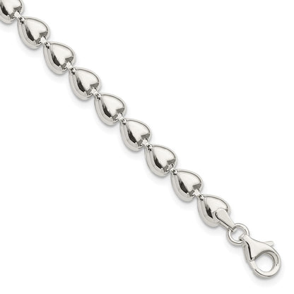 7.5 Inch Sterling Silver Polished Heart Bracelet