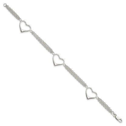 7.5 Inch Sterling Silver Heart Bracelet