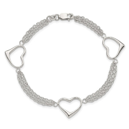 7.5 Inch Sterling Silver Heart Bracelet