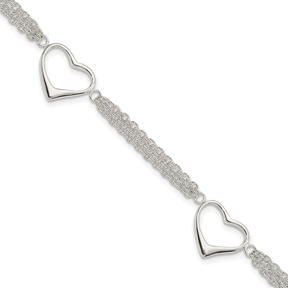 7.5 Inch Sterling Silver Heart Bracelet