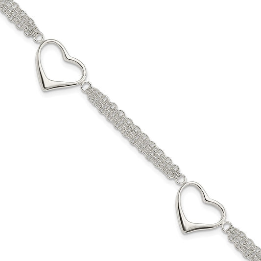 7.5 Inch Sterling Silver Heart Bracelet