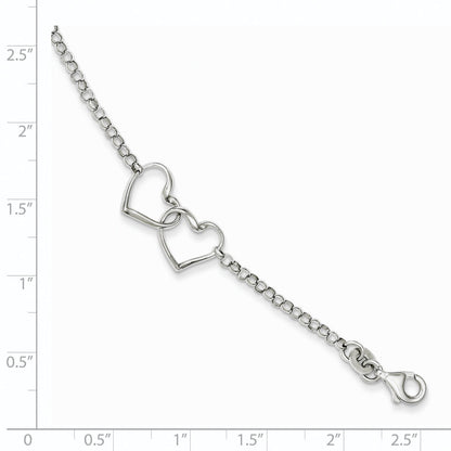 7.25 Inch Sterling Silver Rhodium Plated Heart Bracelet