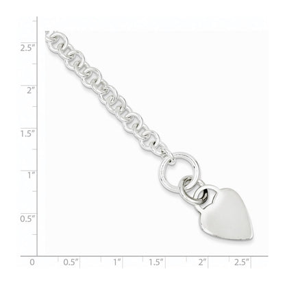 7.5 Inch Sterling Silver Polished Heart Bracelet