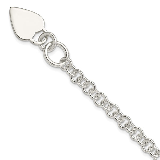 7.5 Inch Sterling Silver Polished Heart Bracelet