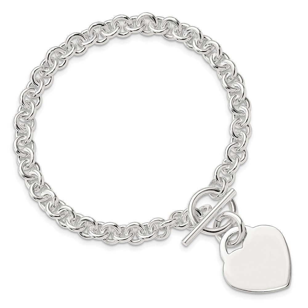 8.5 Inch Sterling Silver Polished Engraveable Heart Bracelet