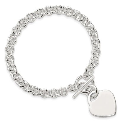 8.5 Inch Sterling Silver Polished Engraveable Heart Bracelet