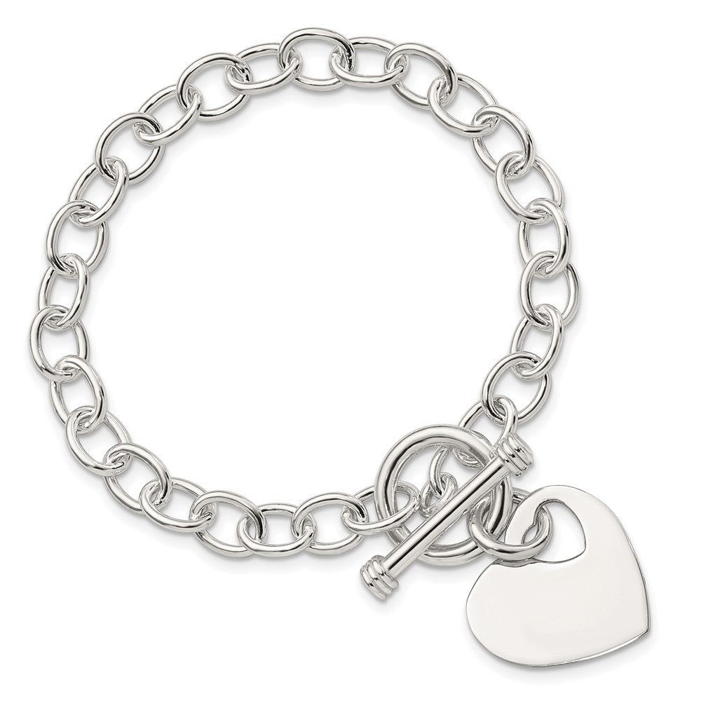 8.5 Inch Sterling Silver Polished Engraveable Heart Bracelet