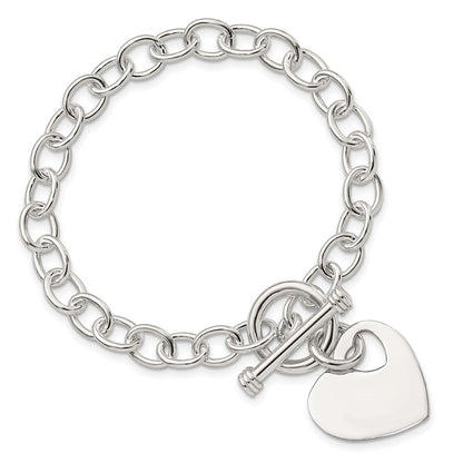8.5 Inch Sterling Silver Polished Engraveable Heart Bracelet