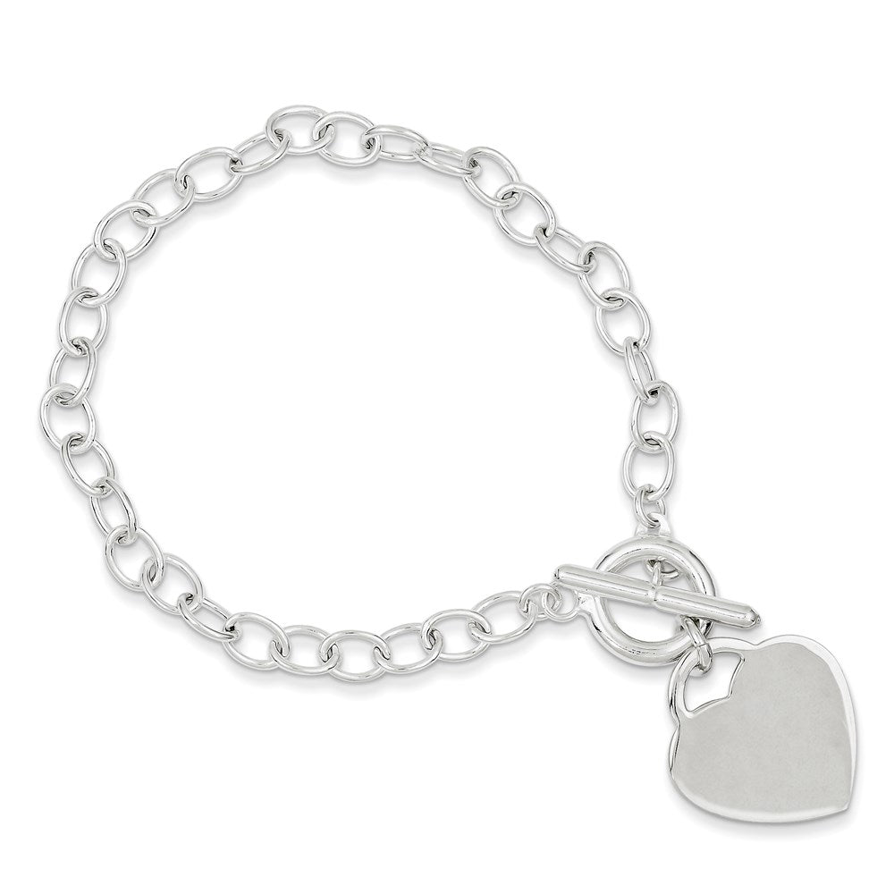 7.5 Inch Sterling Silver Oval Link Engraveable Heart Bracelet