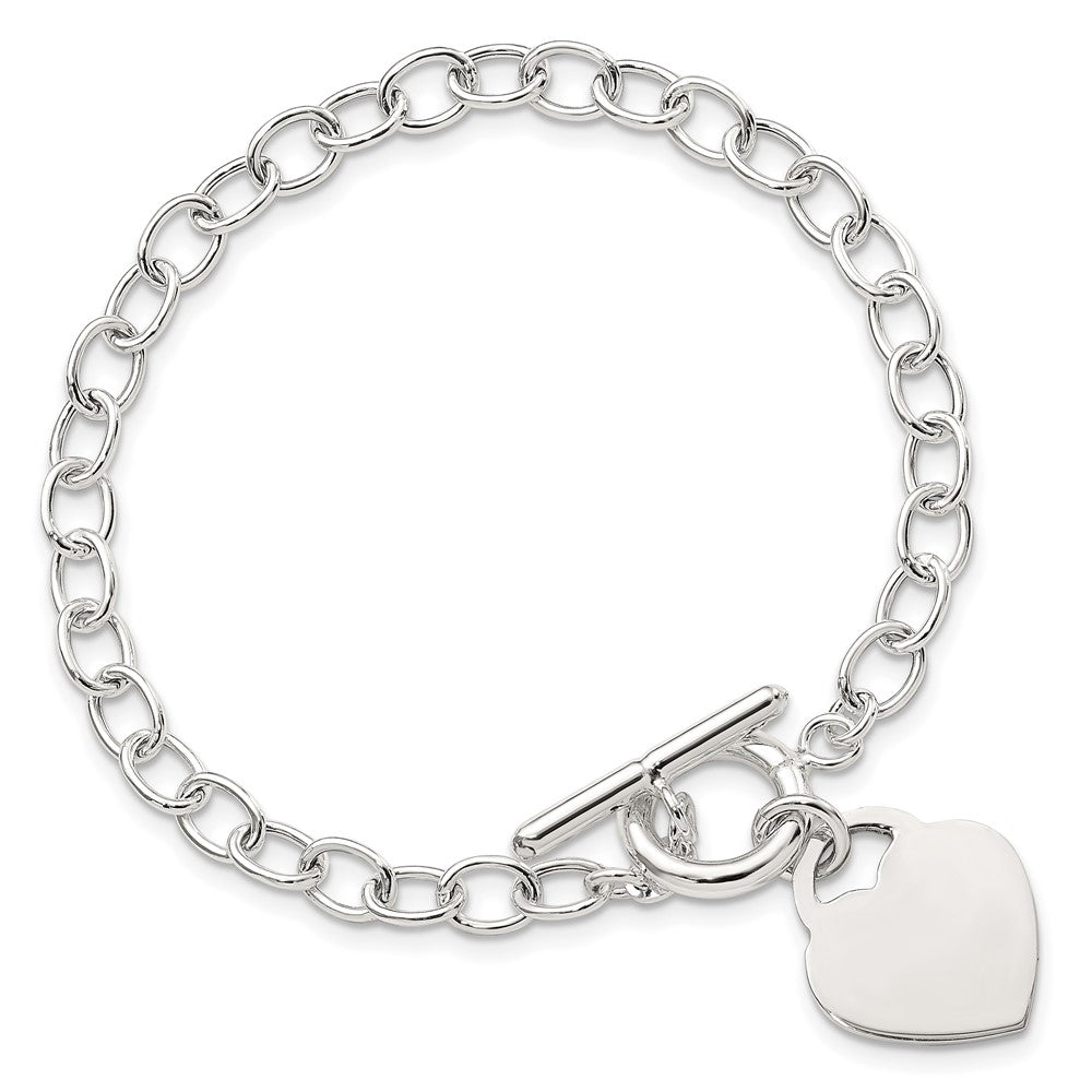 8.5 Inch Sterling Silver Oval Link Engraveable Heart Bracelet
