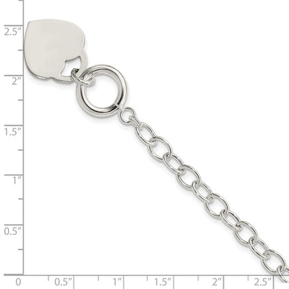 7.5 Inch Sterling Silver Oval Link Engraveable Heart Bracelet