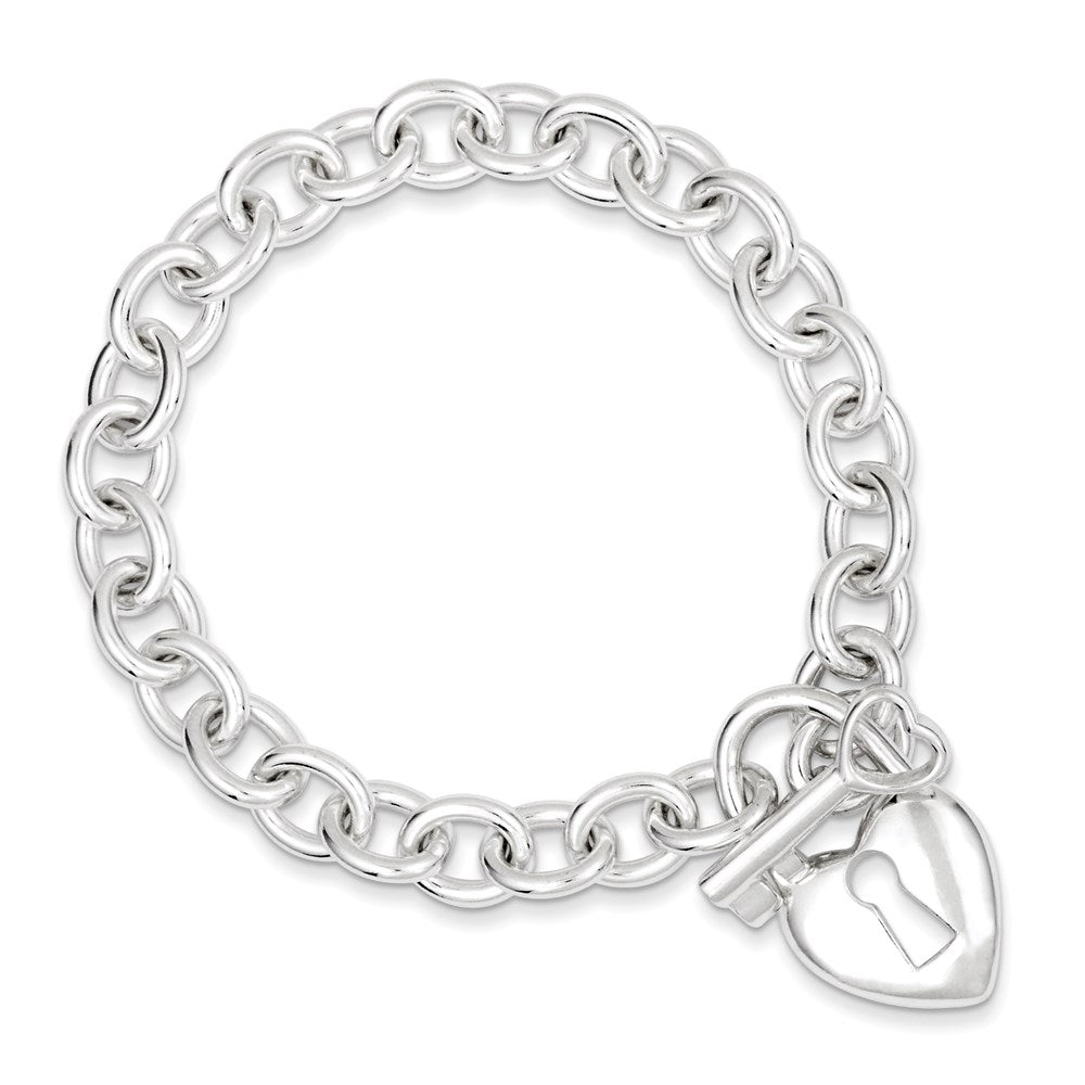 7.5 Inch Sterling Silver Polished Heart And Key Bracelet