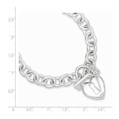7.5 Inch Sterling Silver Polished Heart And Key Bracelet
