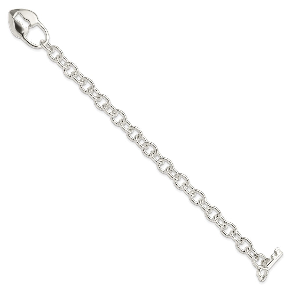 7.5 Inch Sterling Silver Polished Heart And Key Bracelet
