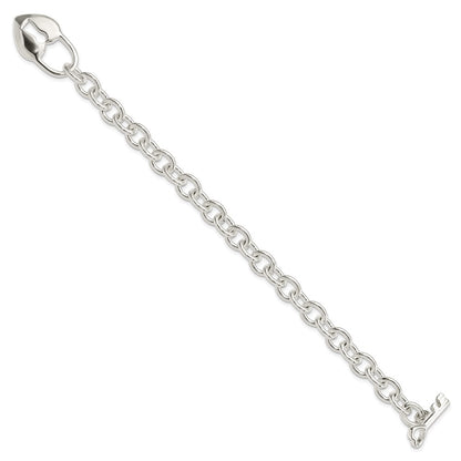 7.5 Inch Sterling Silver Polished Heart And Key Bracelet