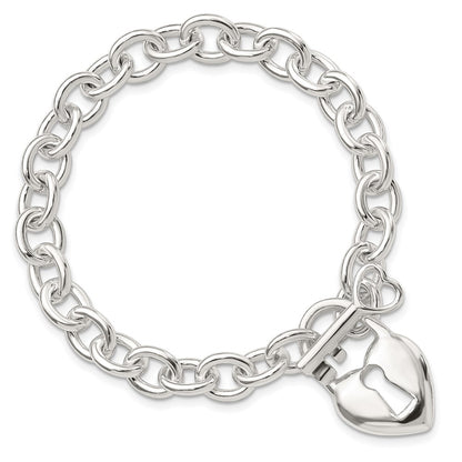 7.5 Inch Sterling Silver Polished Heart And Key Bracelet