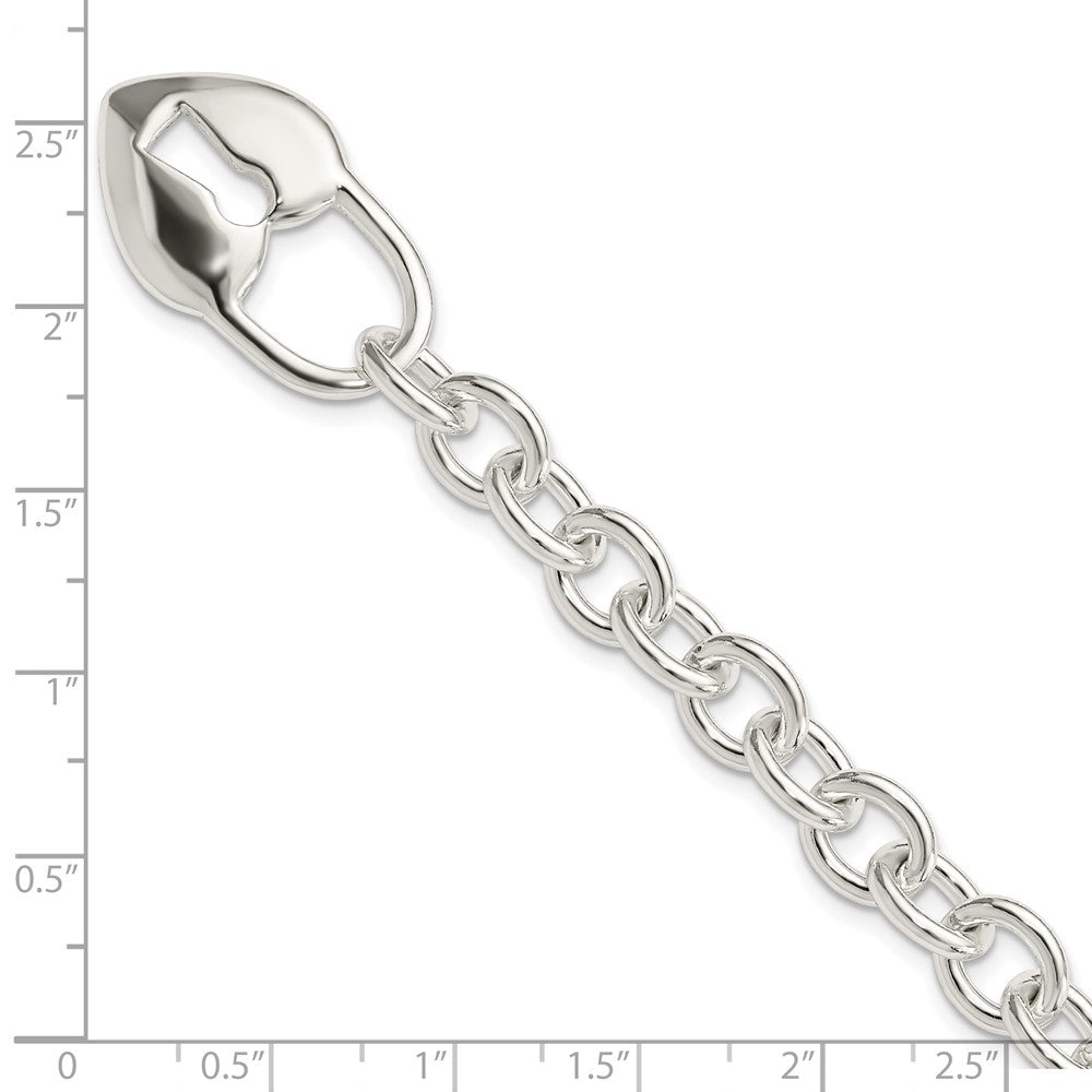 7.5 Inch Sterling Silver Polished Heart And Key Bracelet
