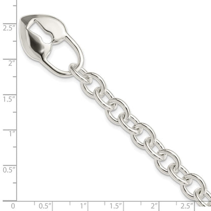 7.5 Inch Sterling Silver Polished Heart And Key Bracelet