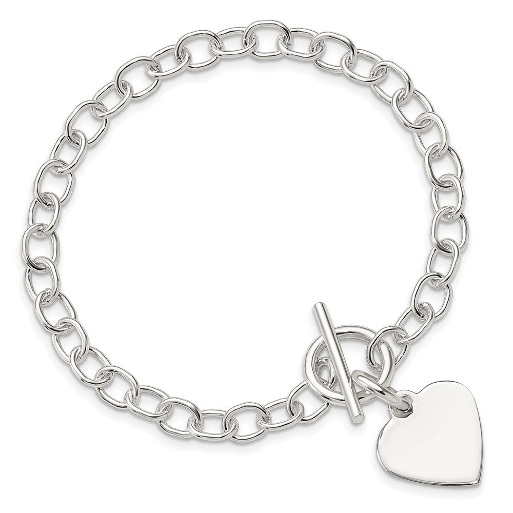 8.5 Inch Sterling Silver Polished Engraveable Heart Charm Bracelet
