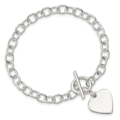 8.5 Inch Sterling Silver Polished Engraveable Heart Charm Bracelet