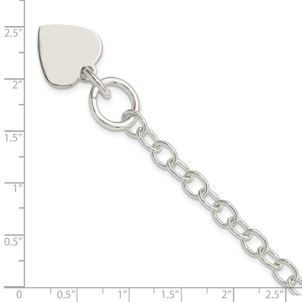 7.5 Inch Sterling Silver Polished Engraveable Heart Charm Bracelet