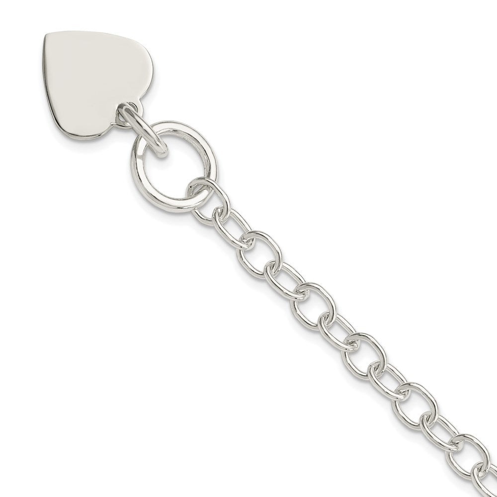 7.5 Inch Sterling Silver Polished Engraveable Heart Charm Bracelet