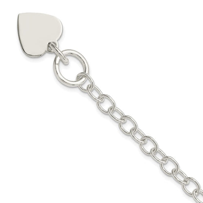 7.5 Inch Sterling Silver Polished Engraveable Heart Charm Bracelet