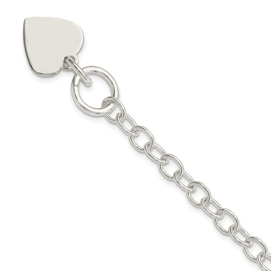 7.5 Inch Sterling Silver Polished Engraveable Heart Charm Bracelet