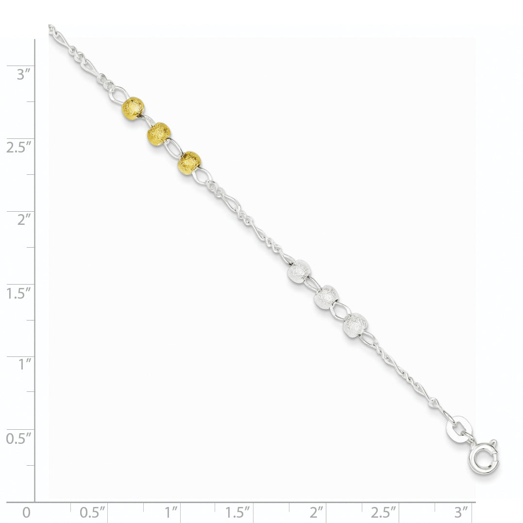 7 Inch Sterling Silver Gold-Tone Textured Beaded Bracelet