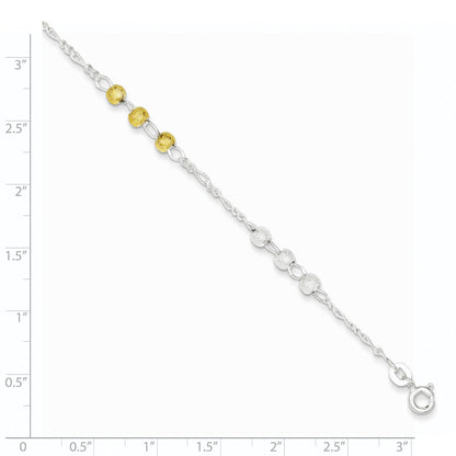 7 Inch Sterling Silver Gold-Tone Textured Beaded Bracelet