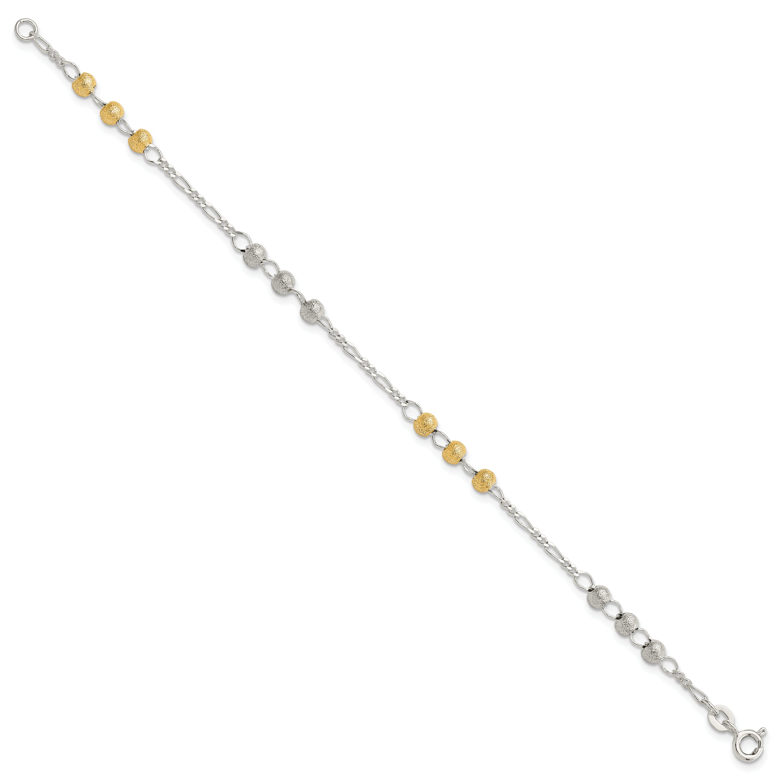7 Inch Sterling Silver Gold-Tone Textured Beaded Bracelet
