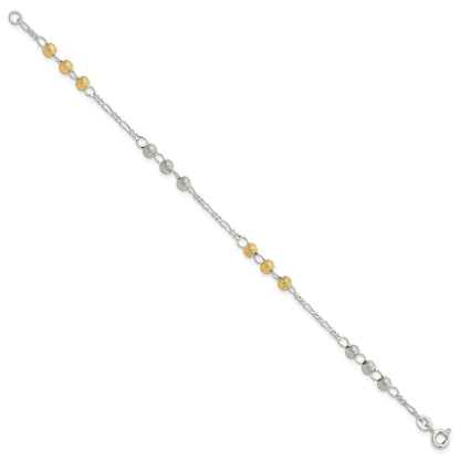 7 Inch Sterling Silver Gold-Tone Textured Beaded Bracelet