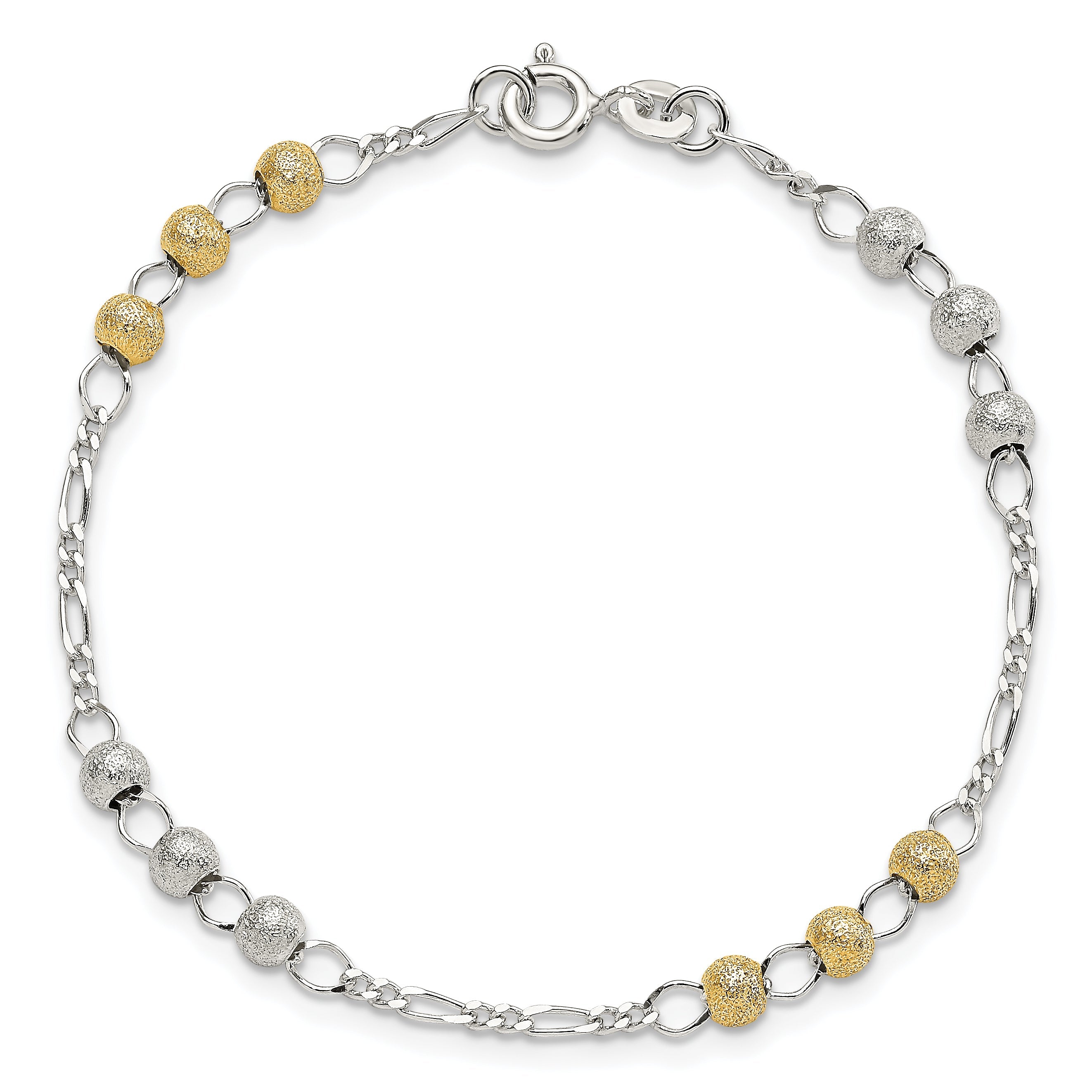 7 Inch Sterling Silver Gold-Tone Textured Beaded Bracelet