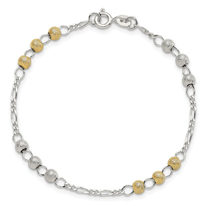 7 Inch Sterling Silver Gold-Tone Textured Beaded Bracelet