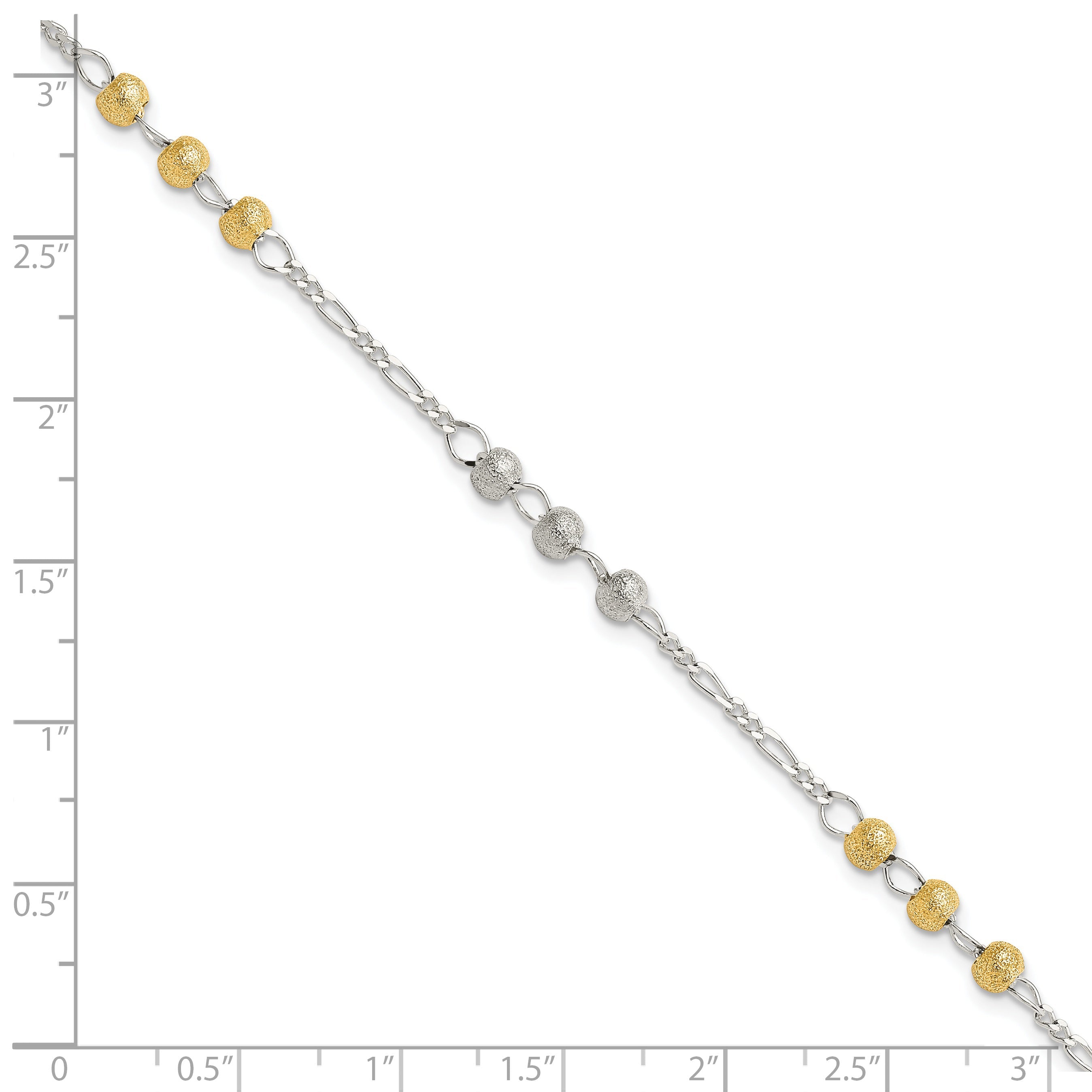 7 Inch Sterling Silver Gold-Tone Textured Beaded Bracelet