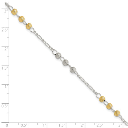 7 Inch Sterling Silver Gold-Tone Textured Beaded Bracelet