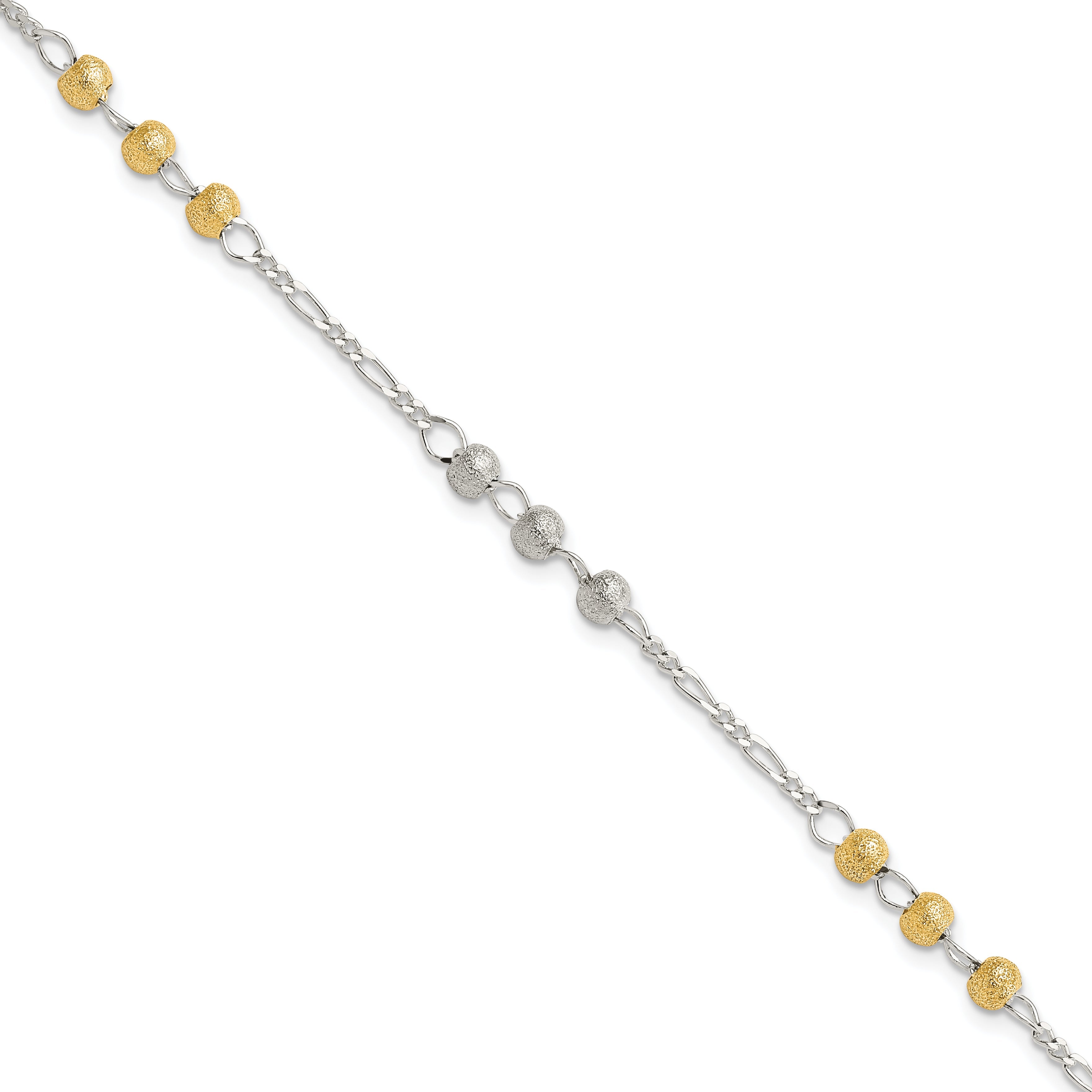 7 Inch Sterling Silver Gold-Tone Textured Beaded Bracelet