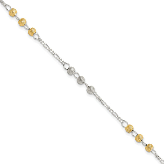 7 Inch Sterling Silver Gold-Tone Textured Beaded Bracelet