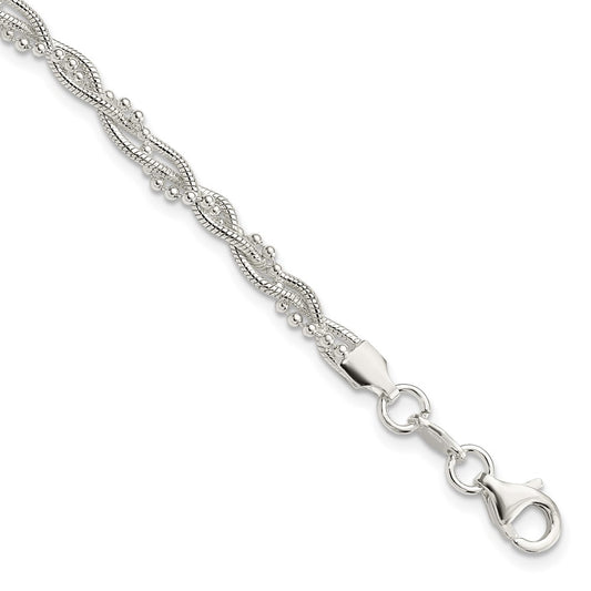 7.5 Inch Sterling Silver Fancy Braided Bracelet