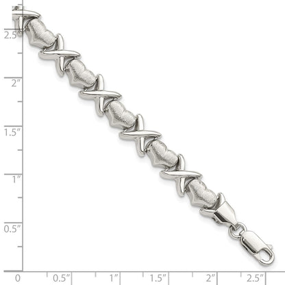 8 Inch Sterling Silver Polished And Satin X Hearts Bracelet