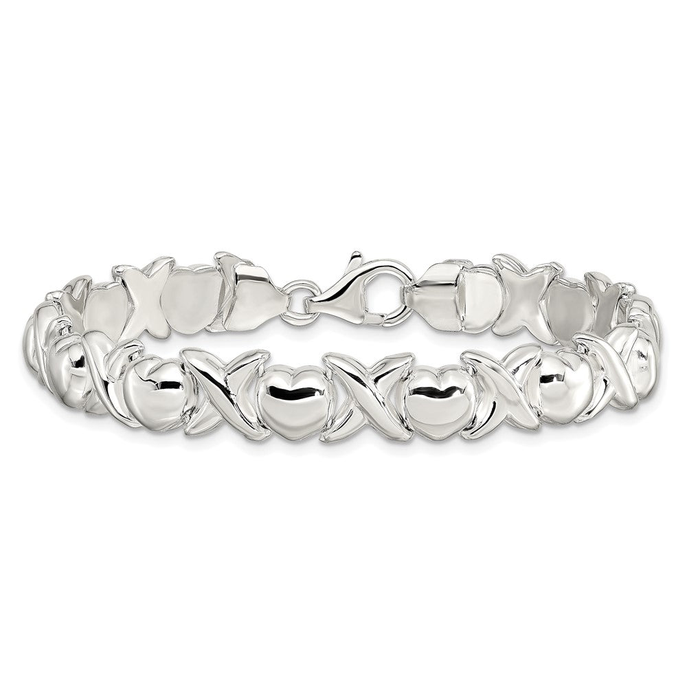 7 Inch Sterling Silver Polished X And O Bracelet